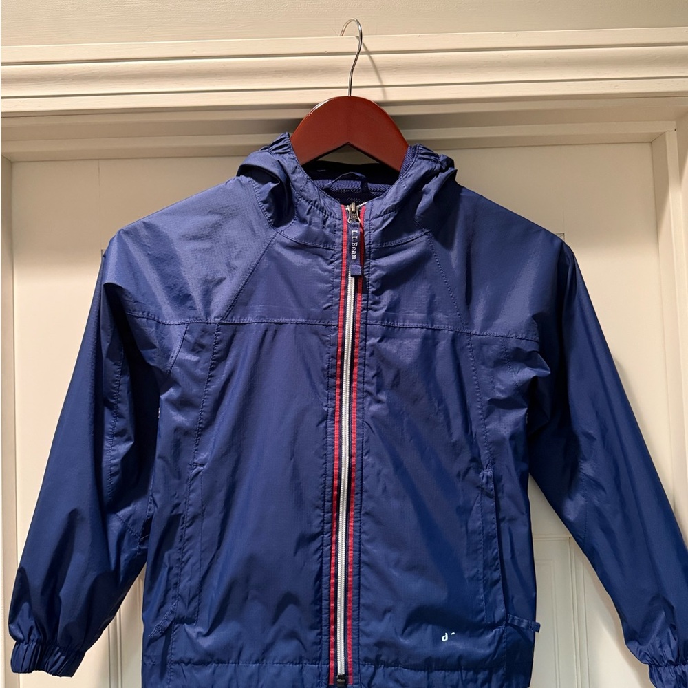 L.L. Bean Kids Navy Raincoat with Red Zipper